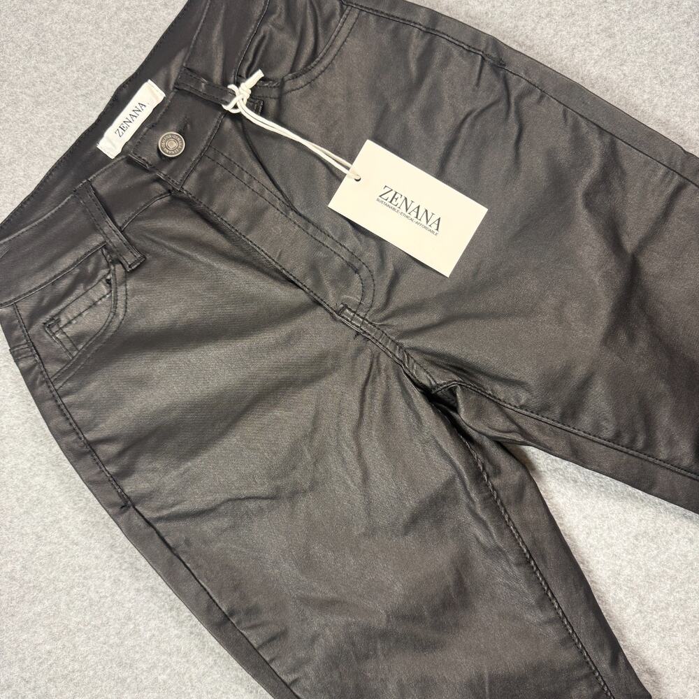 Zenana High Waisted Coated Skinny Pants Faux Leather Look Black Size S NWT